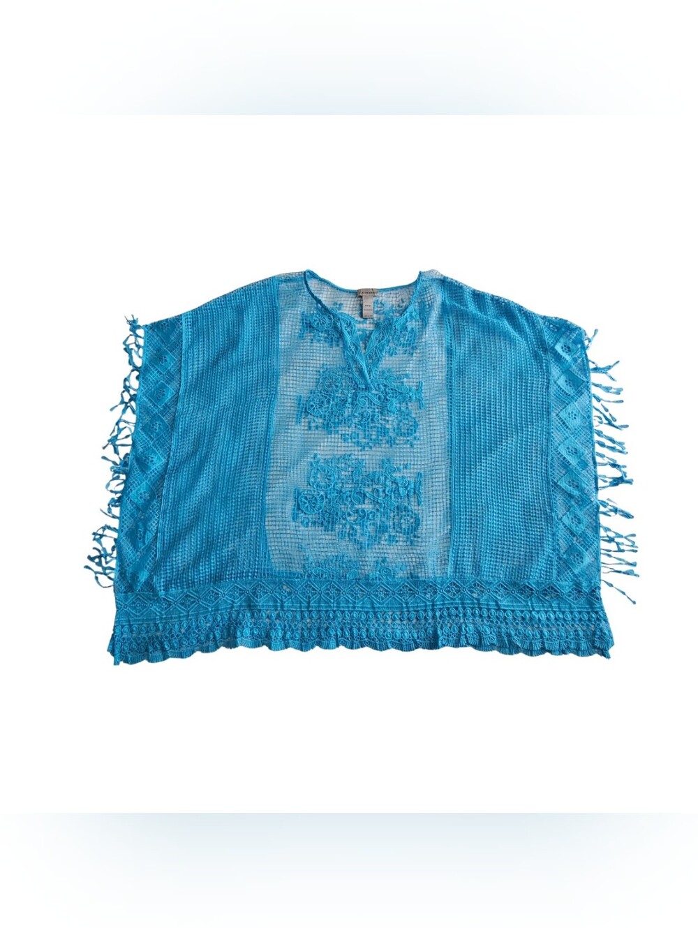 Catherines Women's Plus Size 4X-5X Bright Turquoise Crochet Fringe Tunic